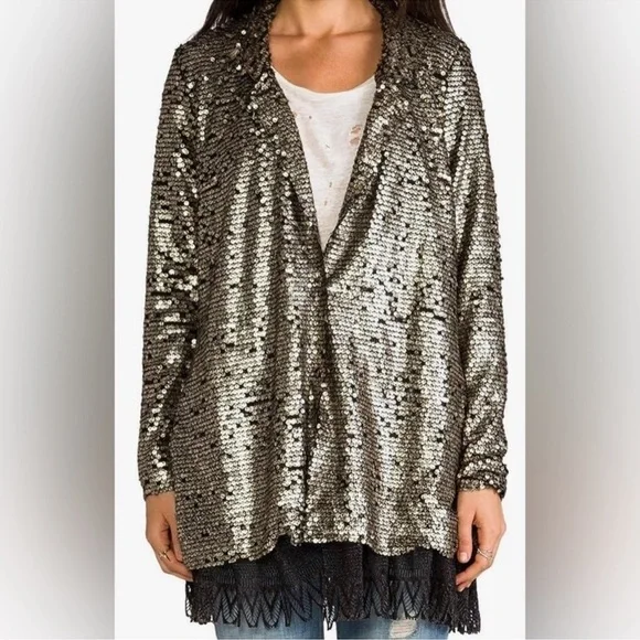 Free People Stardust Lace Tarnished Sequin Boho Jacket Women’s Size M